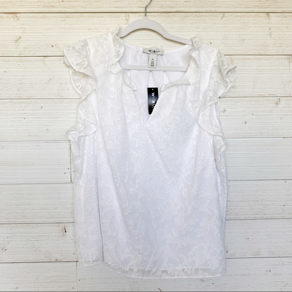 White Lace Ruffle Sleeve Top
